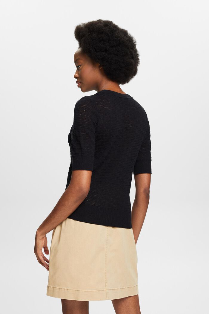 Kortærmet pointelle-sweater, BLACK, detail image number 2