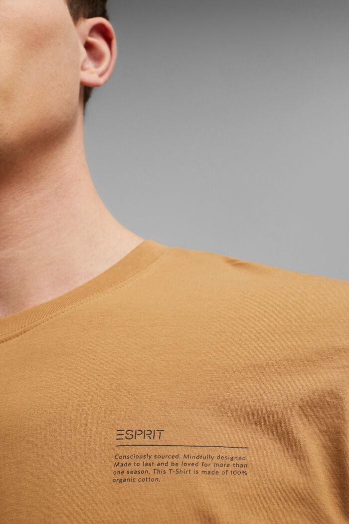 T-shirt i jersey med print, 100% økologisk bomuld, CAMEL, detail image number 1