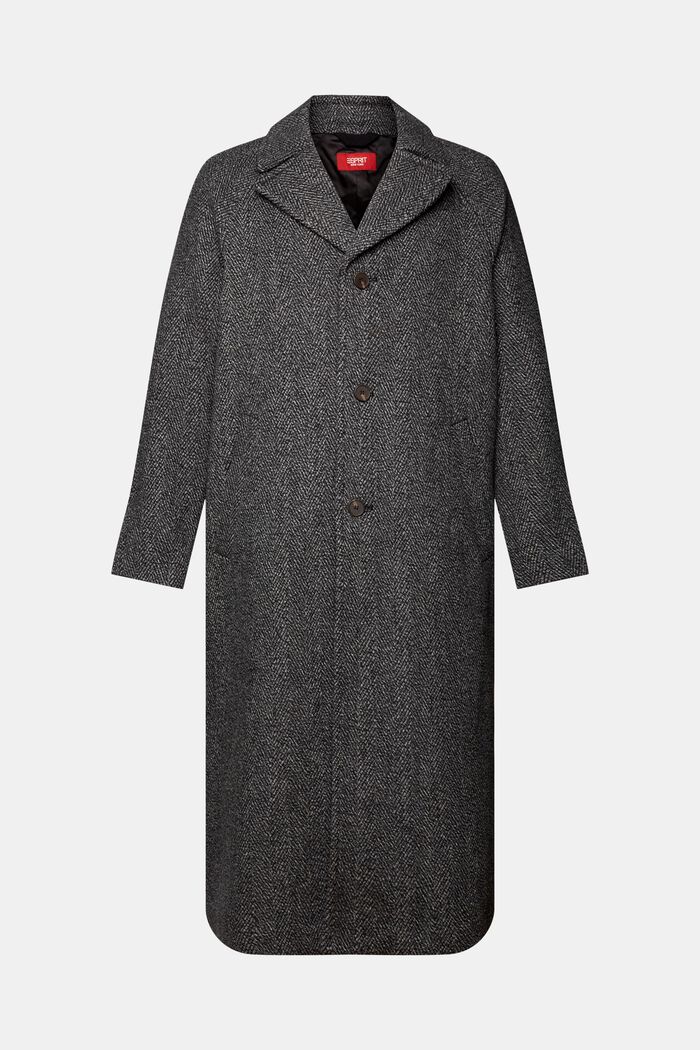 Frakke i uldmiks med sildebensmønster, BLACK, detail image number 6