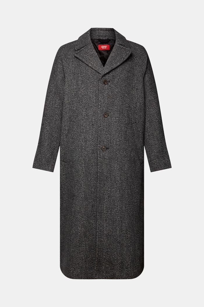 Frakke i uldmiks med sildebensmønster, BLACK, detail image number 6