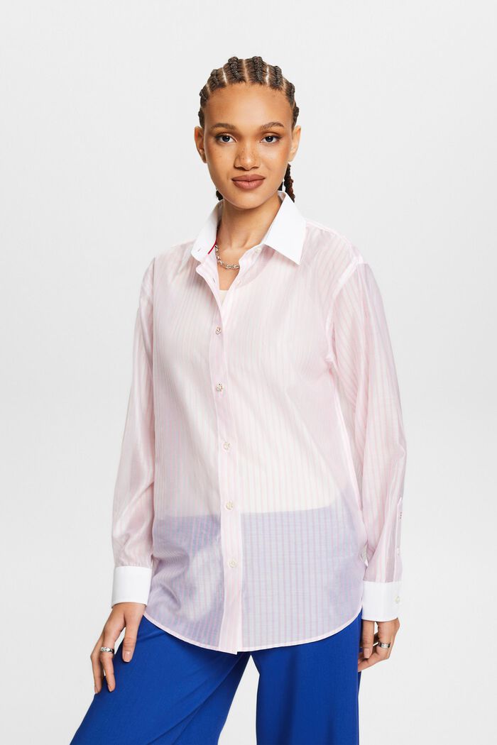 Gennemsigtig button down-skjorte med striber, PASTEL PINK, detail image number 0