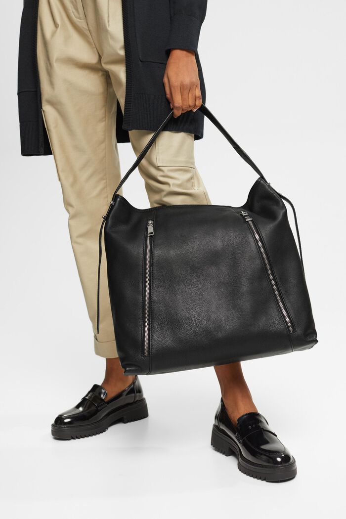 Lædertaske med lynlåsrum, BLACK, detail image number 6