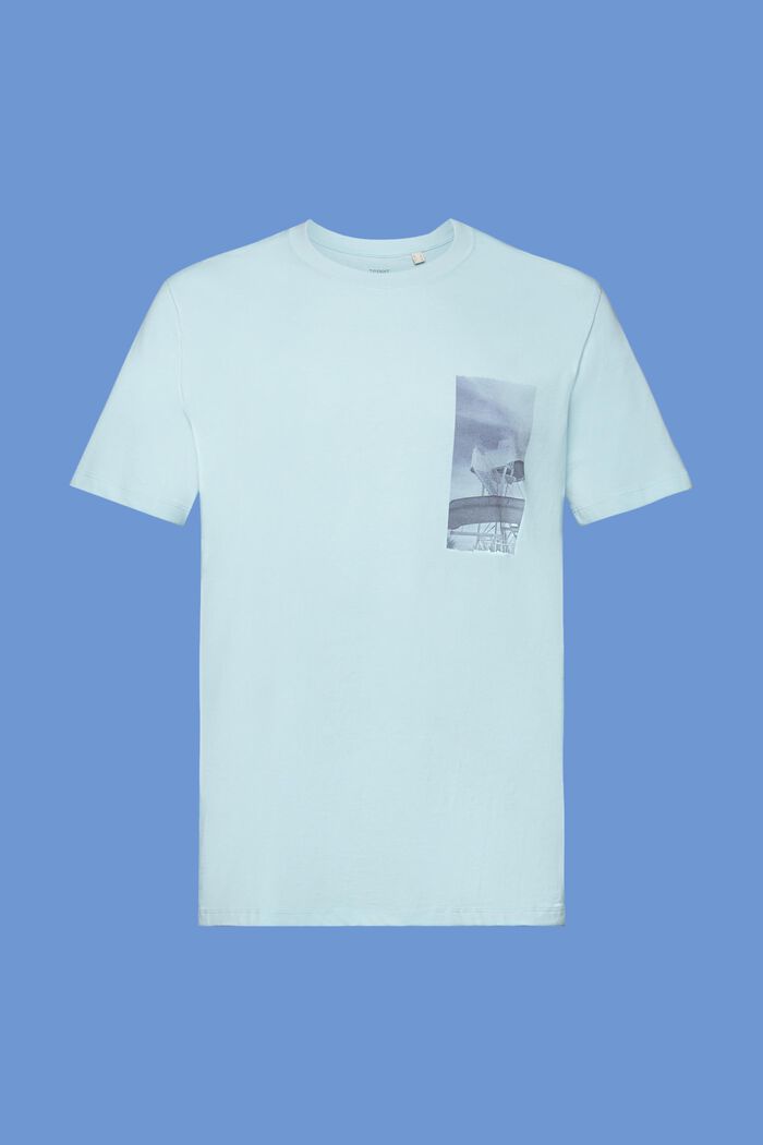 T-shirt med print på brystet, 100 % bomuld, LIGHT TURQUOISE, detail image number 6