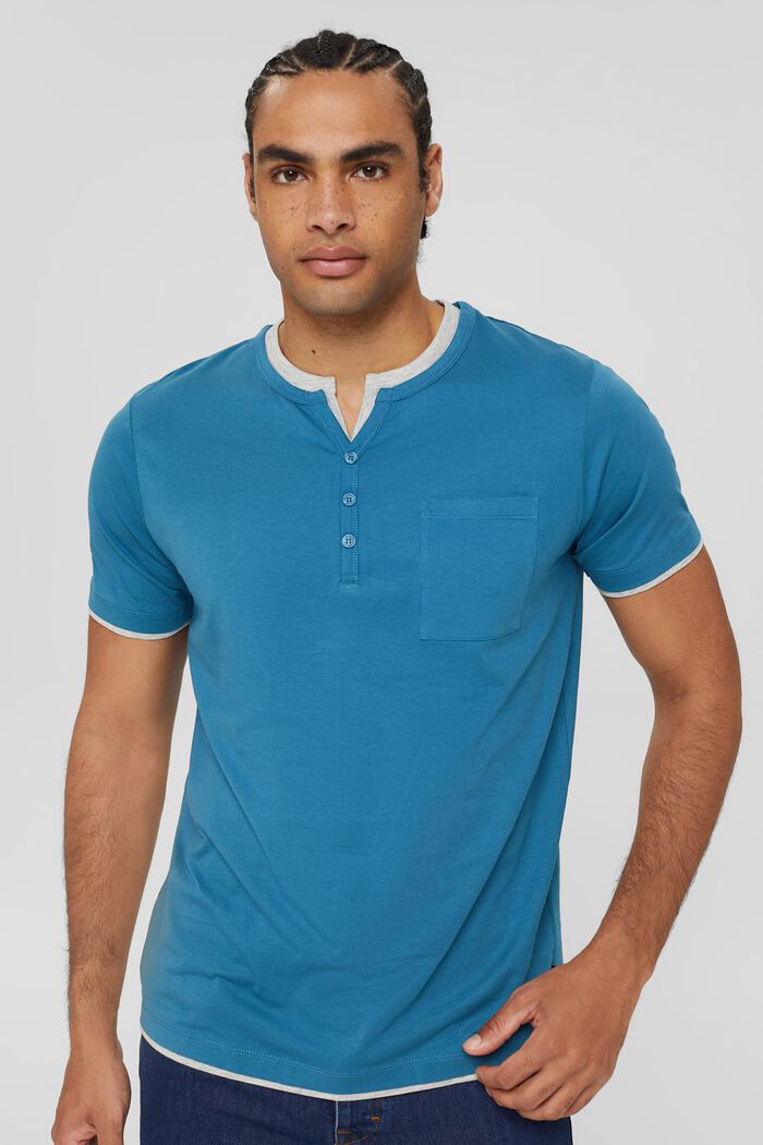 Jersey-T-shirt med lag på lag-detaljer, PETROL BLUE, detail image number 0