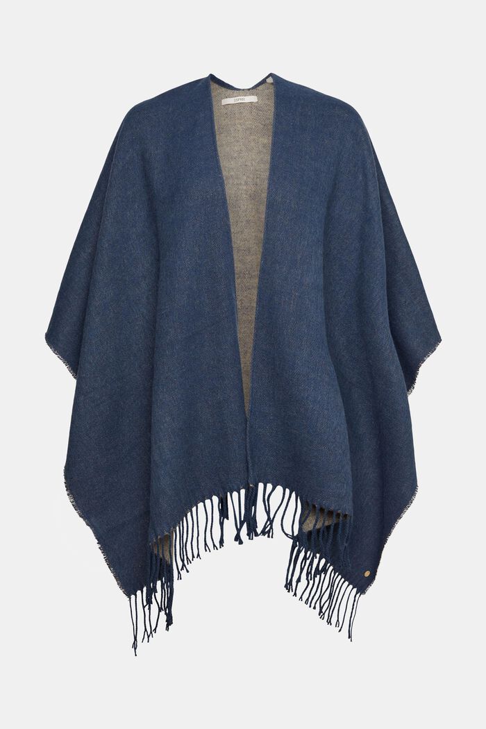 Poncho med frynser, PETROL BLUE, overview