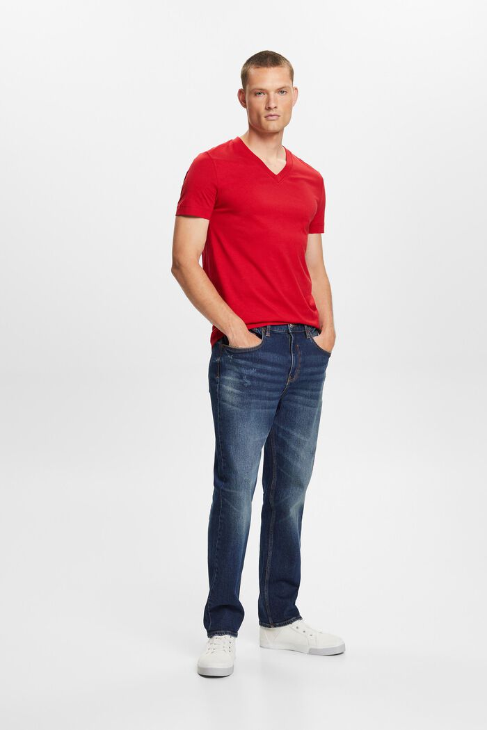 Jersey-T-shirt med V-hals, 100 % bomuld, DARK RED, detail image number 4