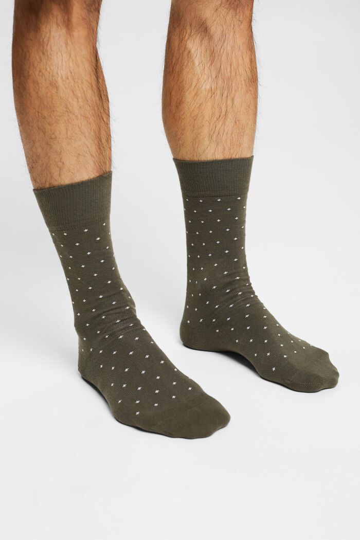 Pakke med 2 par sokker med prikket mønster, økologisk bomuld, GREY/GREEN, detail image number 2