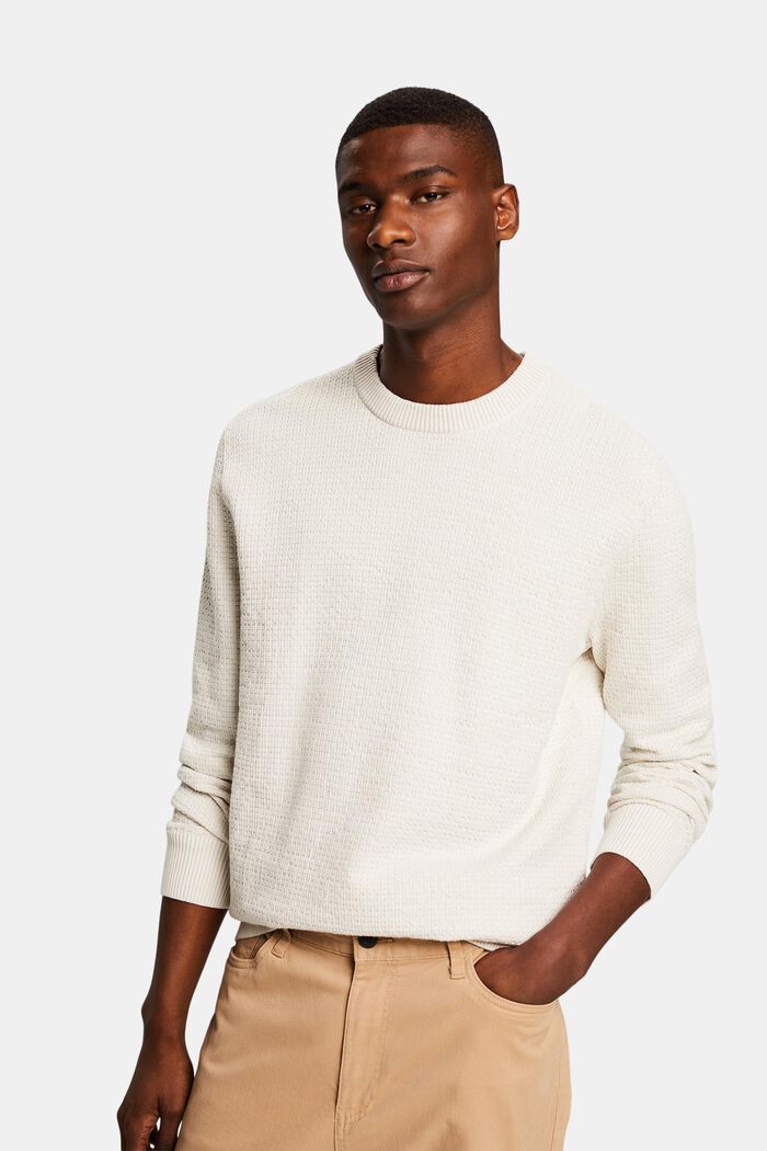 Sweater med struktur og rund hals, OFF WHITE, detail image number 0