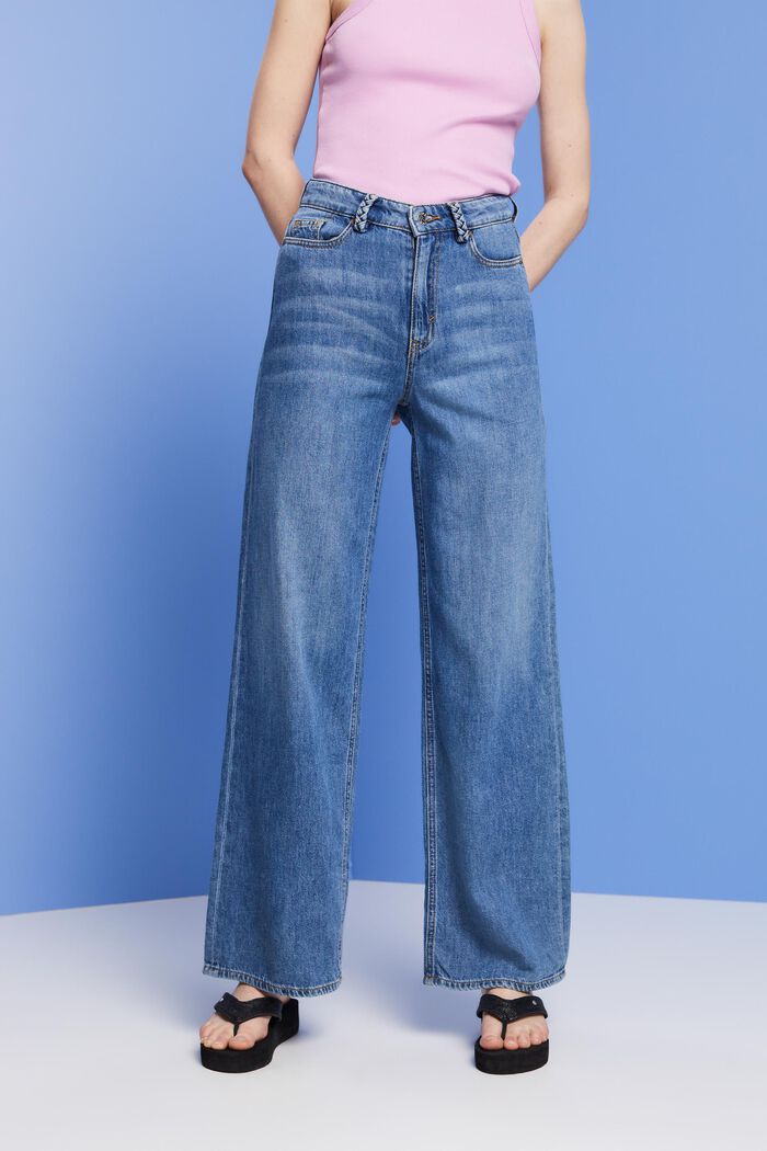 Lette jeans med vide bukseben, BLUE MEDIUM WASHED, detail image number 0
