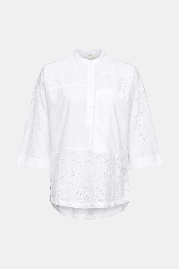 Oversized bluse med broderie anglaise, WHITE, detail image number 6