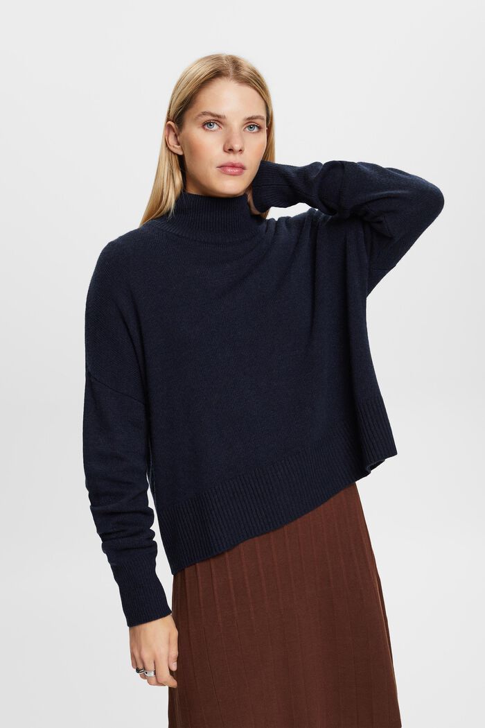 Sweater i uldmiks med høj hals, NAVY, detail image number 2