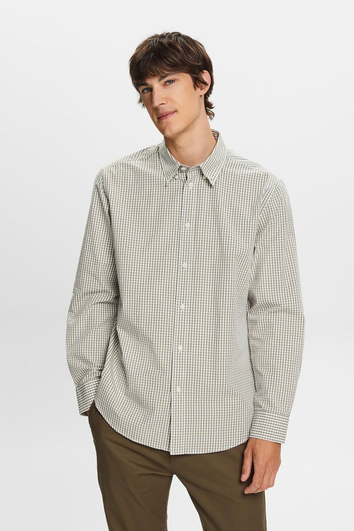 Button down-skjorte med vichytern, 100 % bomuld, LIGHT KHAKI, detail image number 0