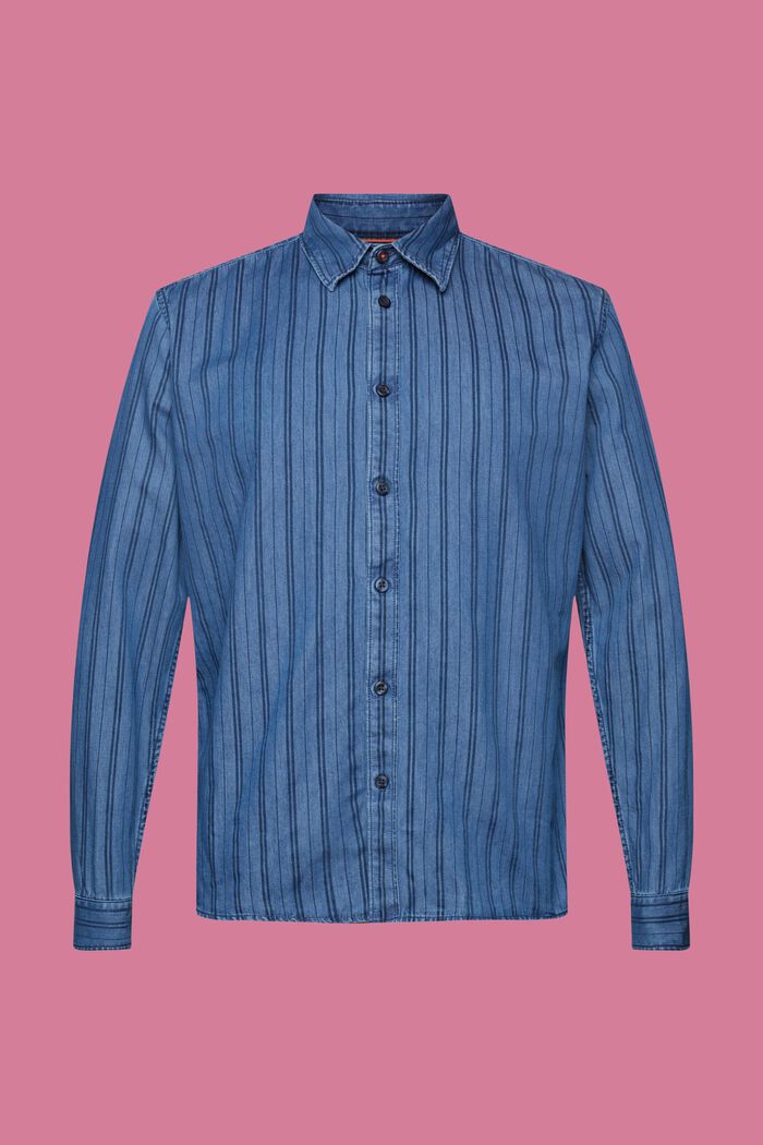 Slim fit-denimskjorte med striber, NAVY, detail image number 5