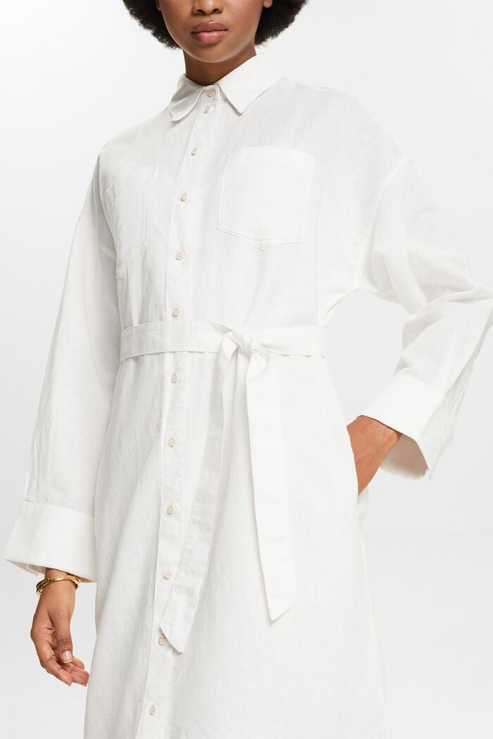 Kjole i hør og bomuld med bælte, OFF WHITE, detail image number 3