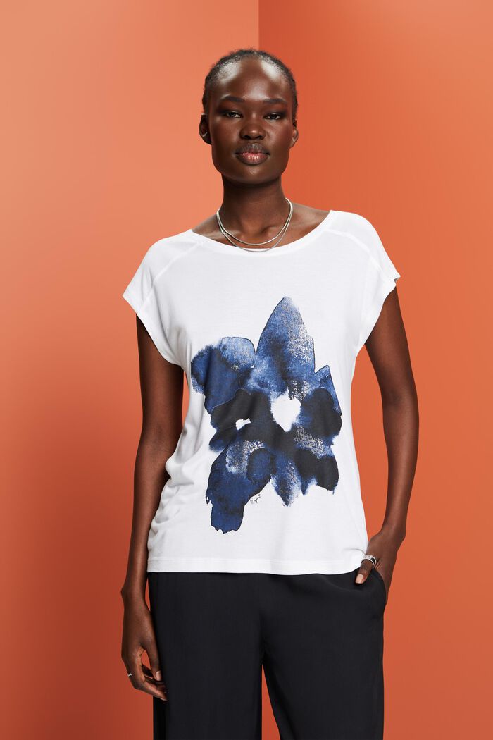 T-shirt med print, LENZING™ ECOVERO™, WHITE, detail image number 0