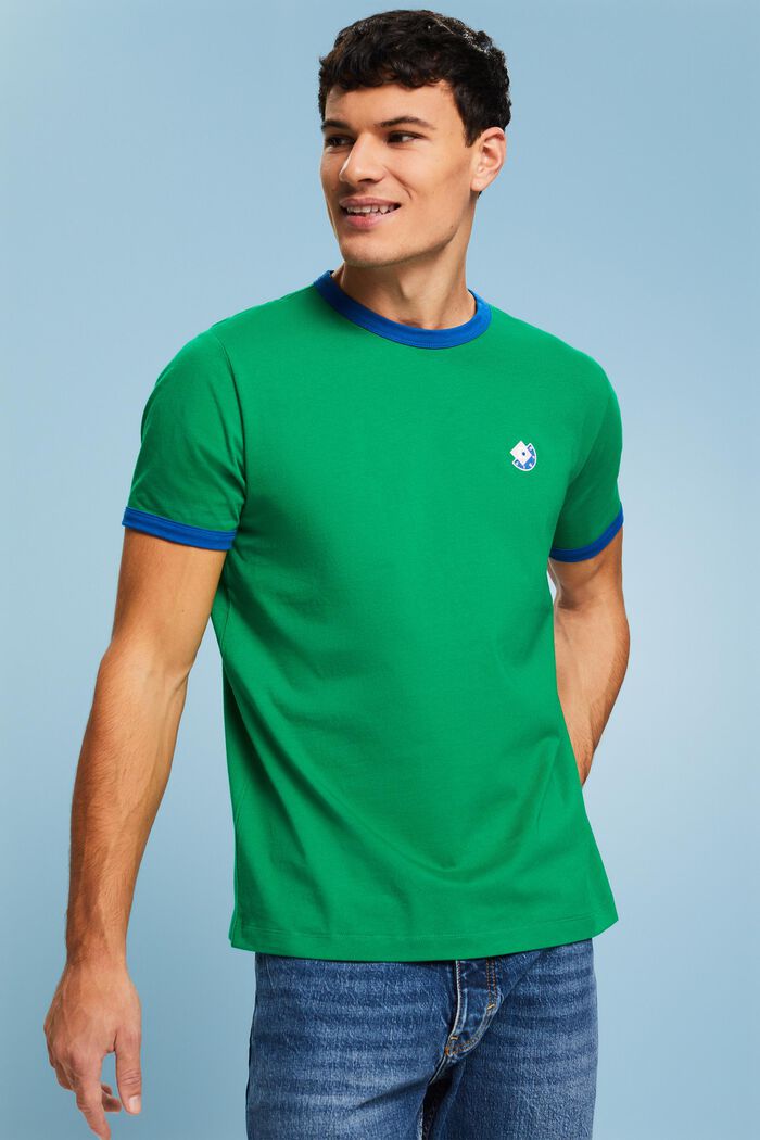Bomulds-T-shirt med rund hals og logo, GREEN, detail image number 0