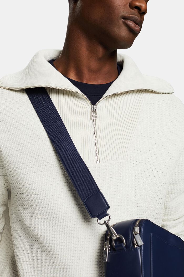 Troyer-sweater i bomuld med struktur, OFF WHITE, detail image number 3