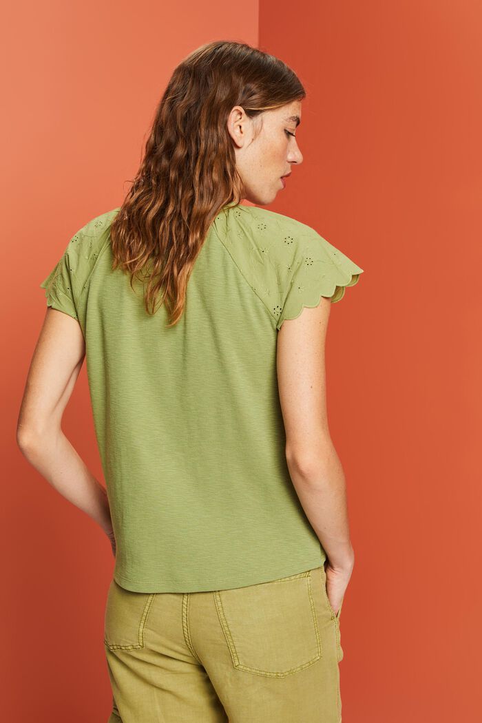 T-shirt med hulmønstrede ærmer, PISTACHIO GREEN, detail image number 3