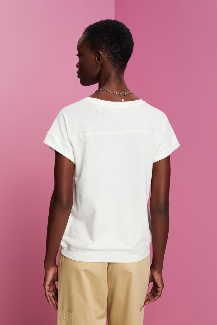 T-shirt i bomulds- og hørmiks, OFF WHITE, detail image number 3