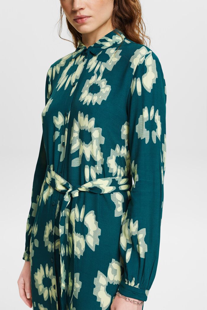 Skjortekjole med bælte og print, DARK TEAL GREEN, detail image number 3