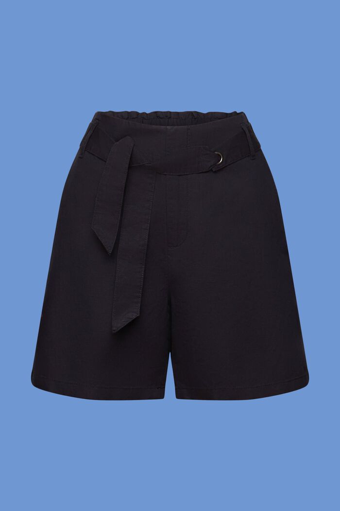 Shorts med bindebælte, hør-/bomuldsmiks, BLACK, detail image number 7
