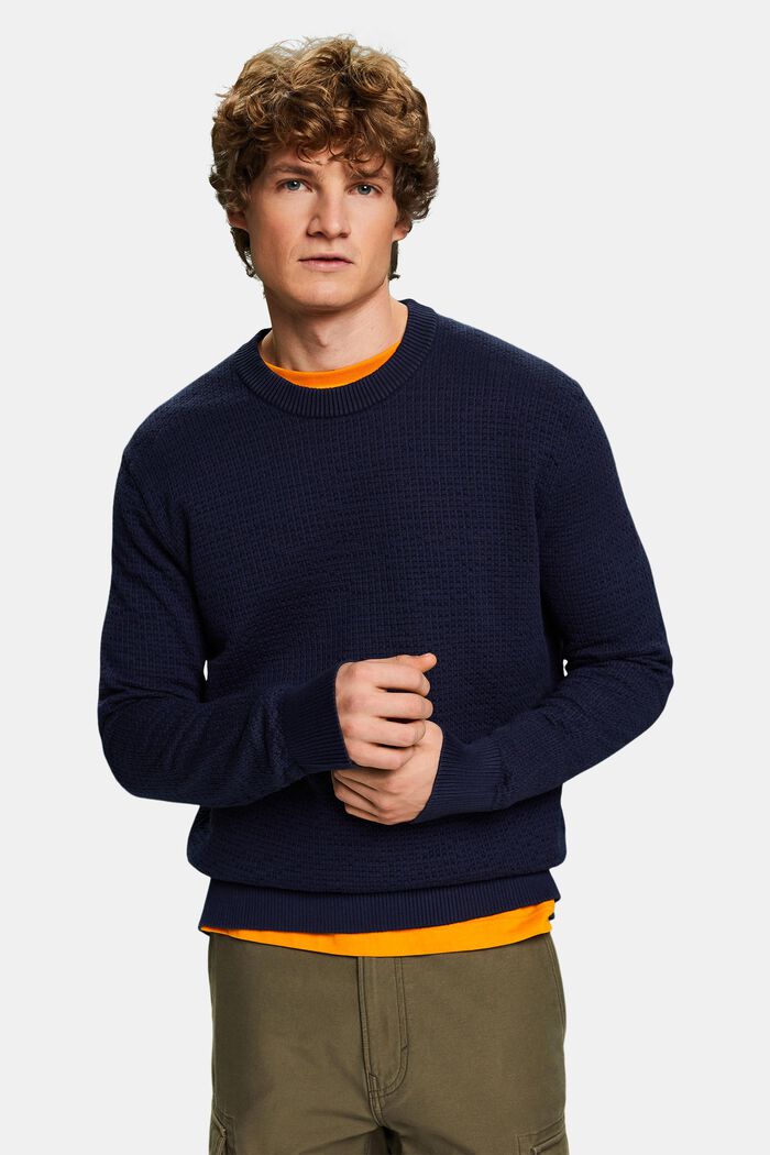 Sweater med struktur og rund hals, NAVY BLUE, detail image number 0