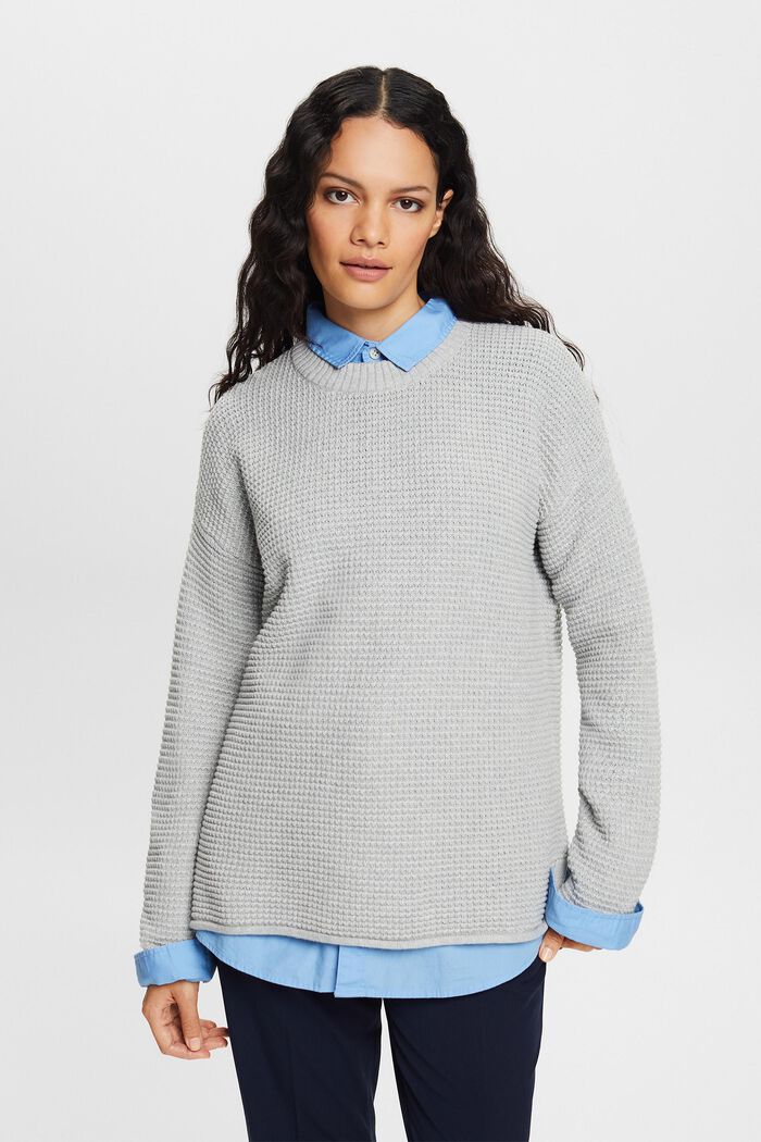 Tekstureret striksweater, LIGHT GREY, detail image number 0