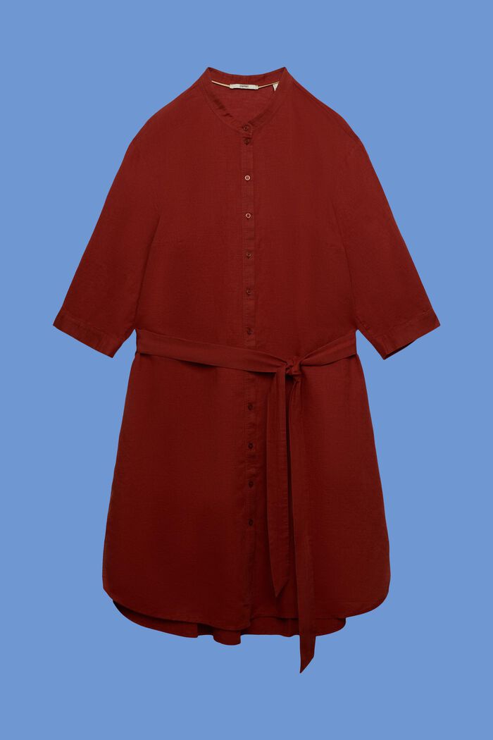 CURVY skjortekjole med bælte, hør-/bomuldsmiks, TERRACOTTA, detail image number 5