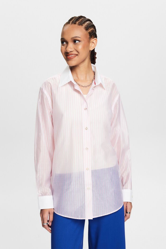 Gennemsigtig button down-skjorte med striber, PASTEL PINK, detail image number 4