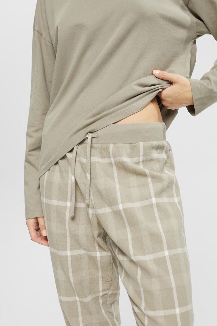 Pyjamassæt med ternede bukser i flonel, LIGHT KHAKI, detail image number 0