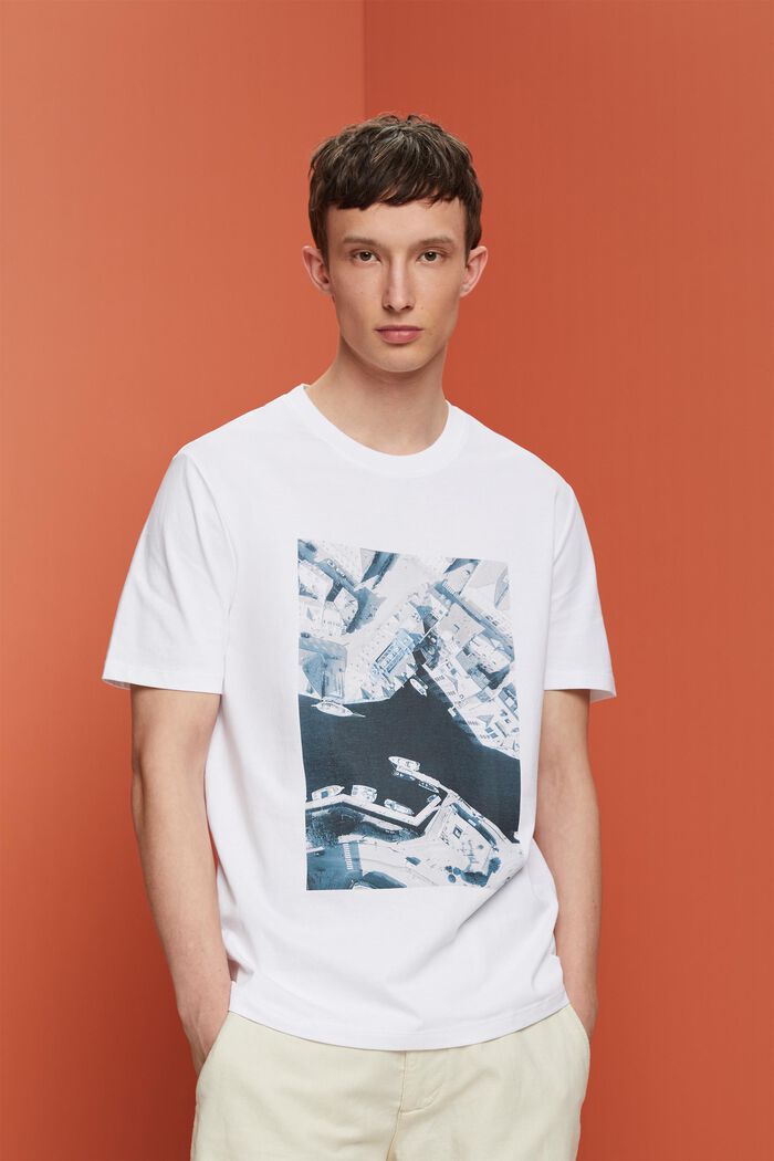 Jersey-T-shirt med print, 100 % bomuld, WHITE, detail image number 0