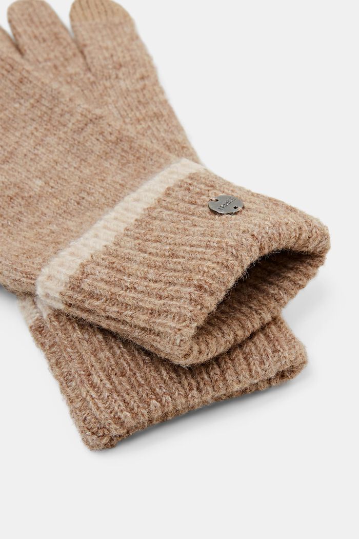 Strikkede handsker med uld, KHAKI BEIGE, detail image number 1