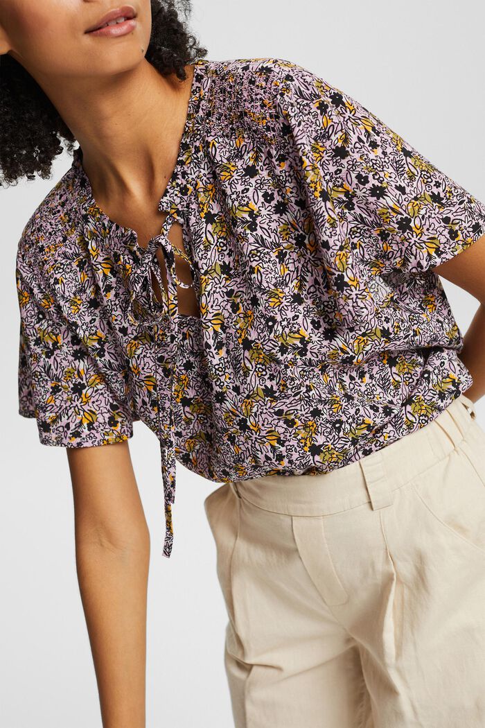 Bluse med blomstret mønster, LENZING™ ECOVERO™:, OLIVE, detail image number 3