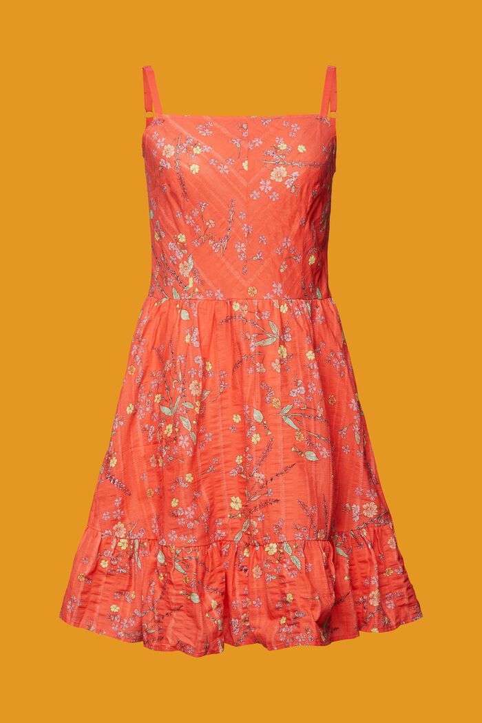 Knælang kjole i bomuld med blomsterprint, CORAL ORANGE, detail image number 6