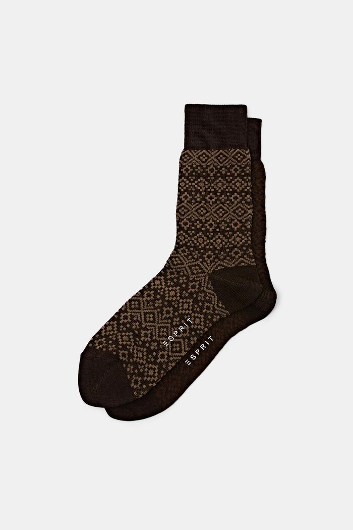 Pakke med 2 par sokker i uldmiks med Fair Isle-mønster