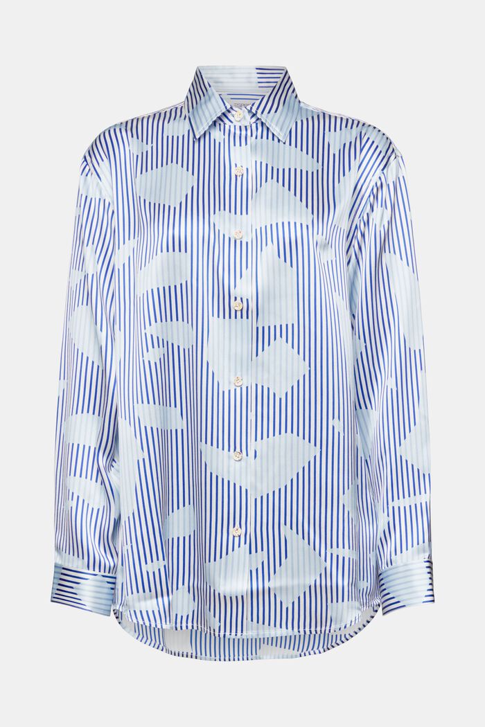 Silkeskjorte med tryk og knaplukning, BRIGHT BLUE, detail image number 6