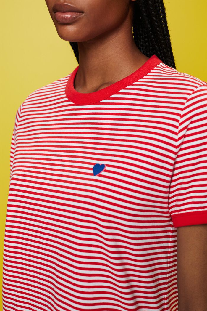 Stribet bomulds-T-shirt med broderet motiv, RED, detail image number 2
