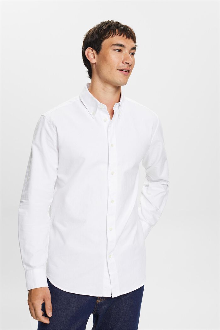 Button down-skjorte i bomuldspoplin, WHITE, detail image number 1