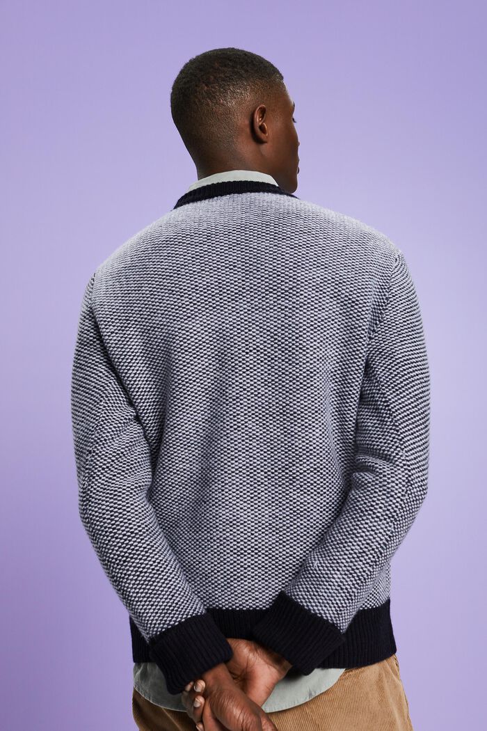 Struktureret sweater i uld med rund hals, BLACK, detail image number 2