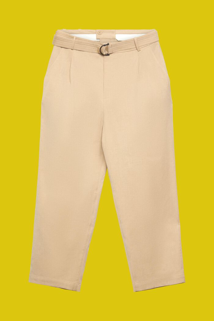 Bukser med vide ben og bælte, uldmiks, SAND, detail image number 7