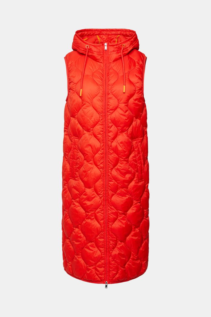 Lang quiltet vest, ORANGE RED, overview