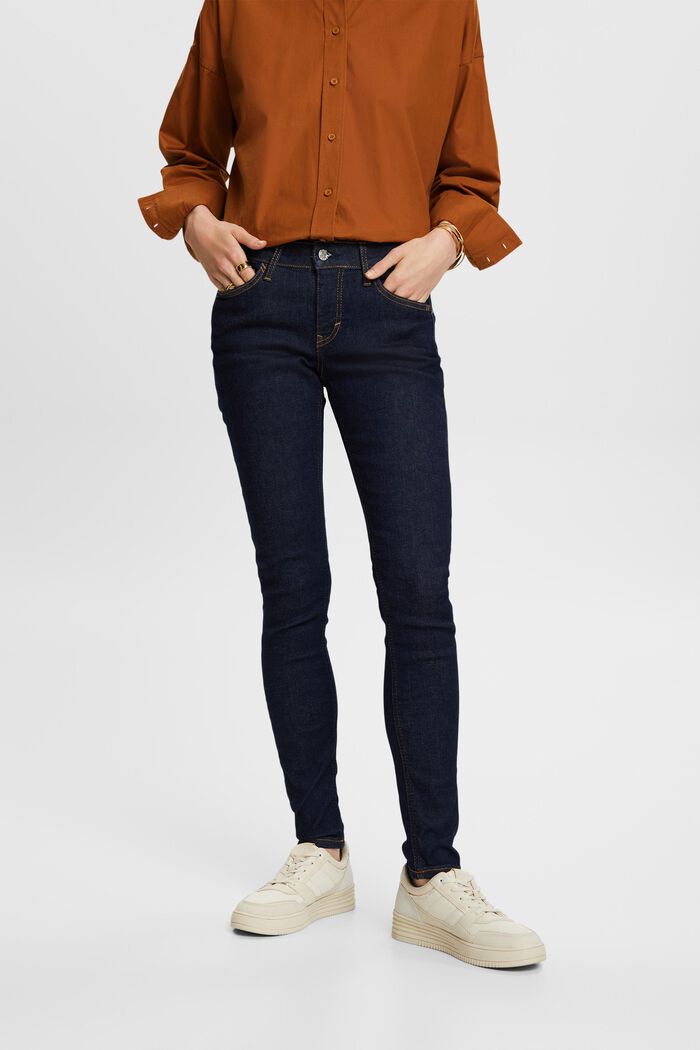 Genanvendt: skinny jeans med mellemhøj talje, BLUE RINSE, detail image number 0