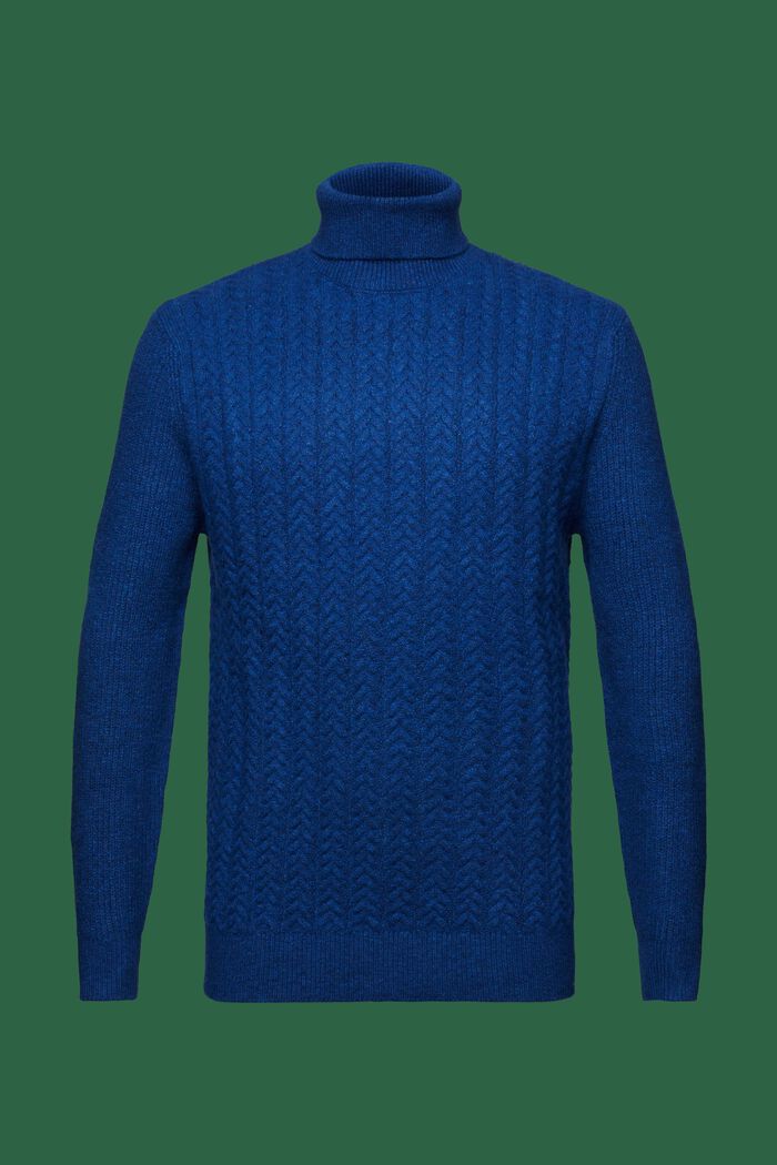 Kabelstrikket rullekravesweater, BRIGHT BLUE, detail image number 6