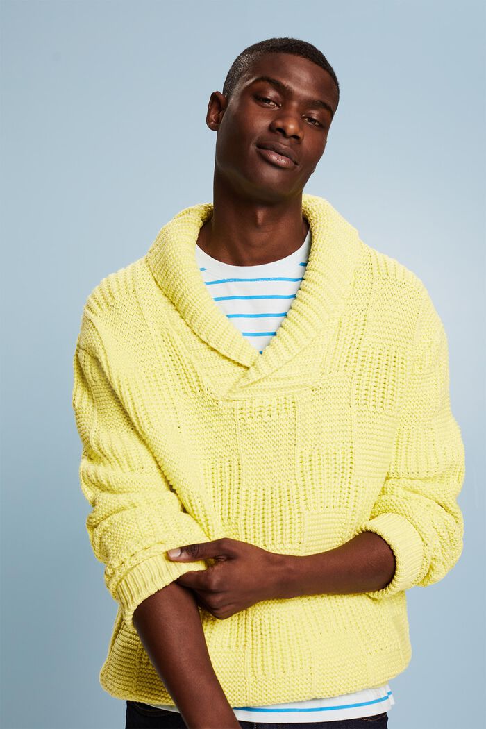 Sweater i chunky strik med sjalskrave, LIME YELLOW, detail image number 5