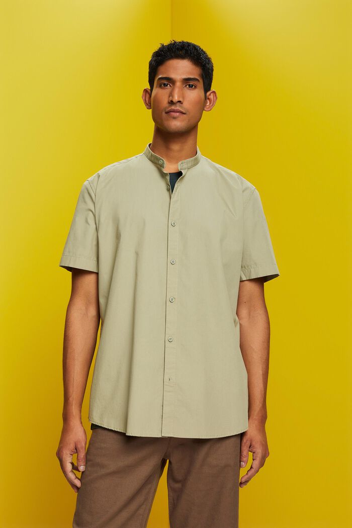 Bomuldsskjorte med standkrave, LIGHT GREEN, detail image number 4