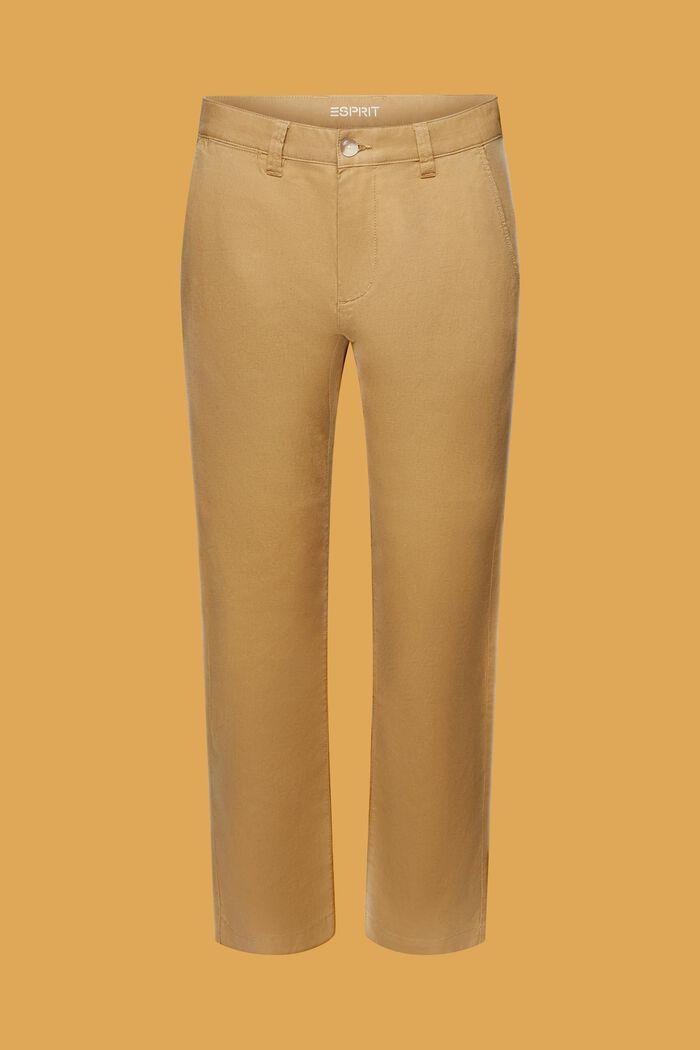 Bukser i bomulds- og hørmiks, KHAKI BEIGE, detail image number 7