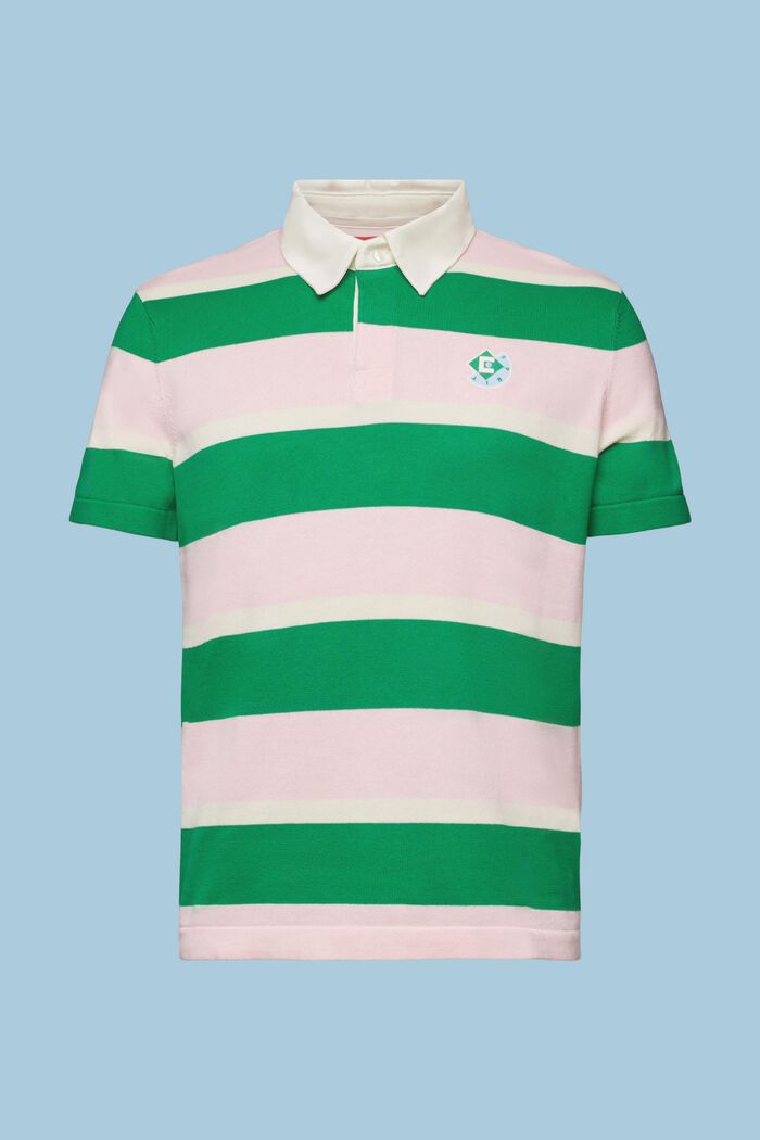Stribet polo-T-shirt i bomuld med logo, GREEN, detail image number 6