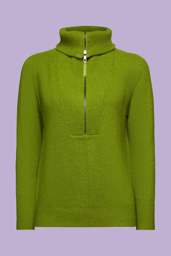 Ribstrikket troyer-sweater i uldmiks, LEAF GREEN, detail image number 5