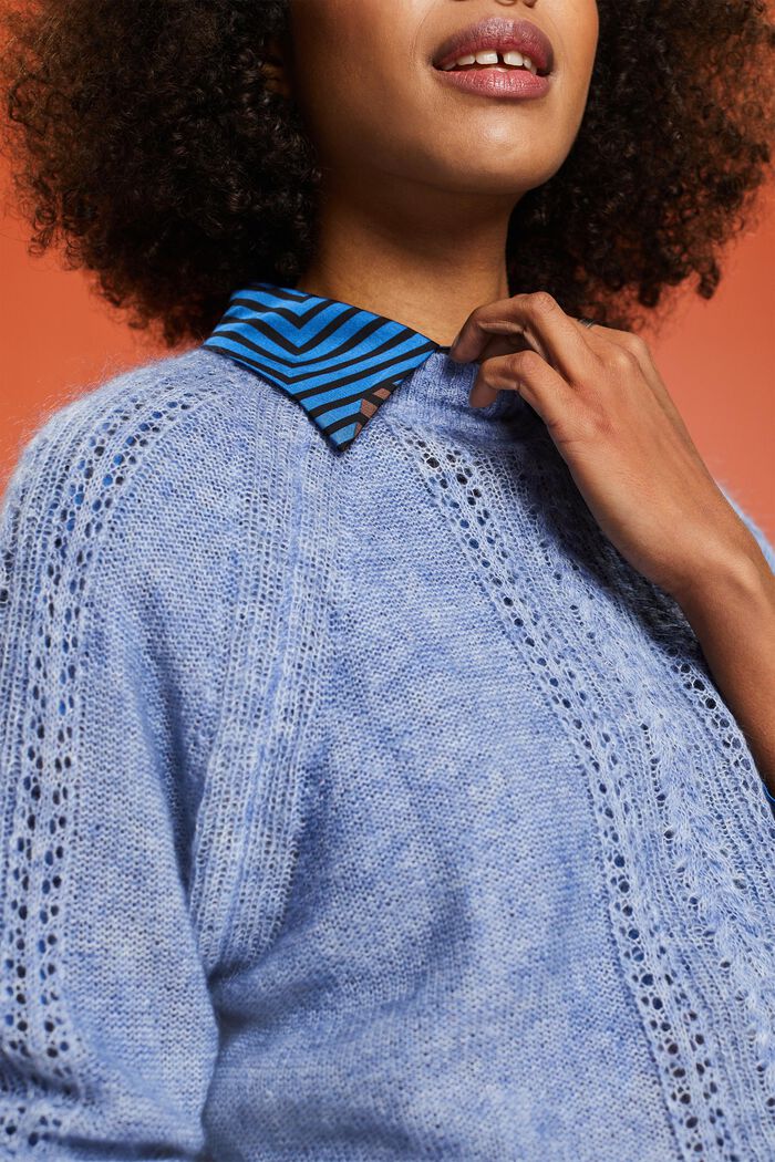 Pointelle-sweater i strik med rund hals, BLUE LAVENDER, detail image number 3