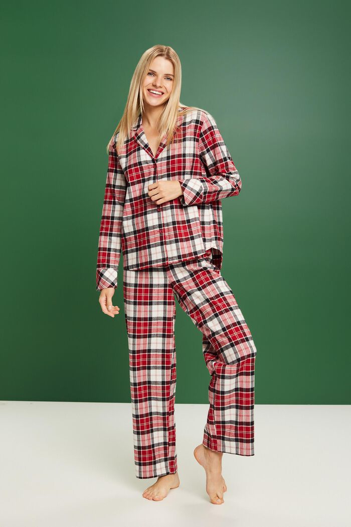 Ternet pyjamassæt i flonel, NEW RED, detail image number 1